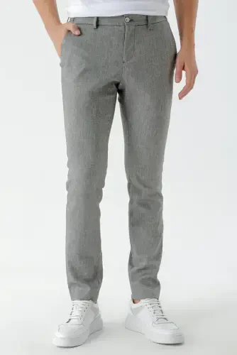 Modazone Erkak Qora Bond naqshli poliviskon-zig'ir Slim Fit shim - 5