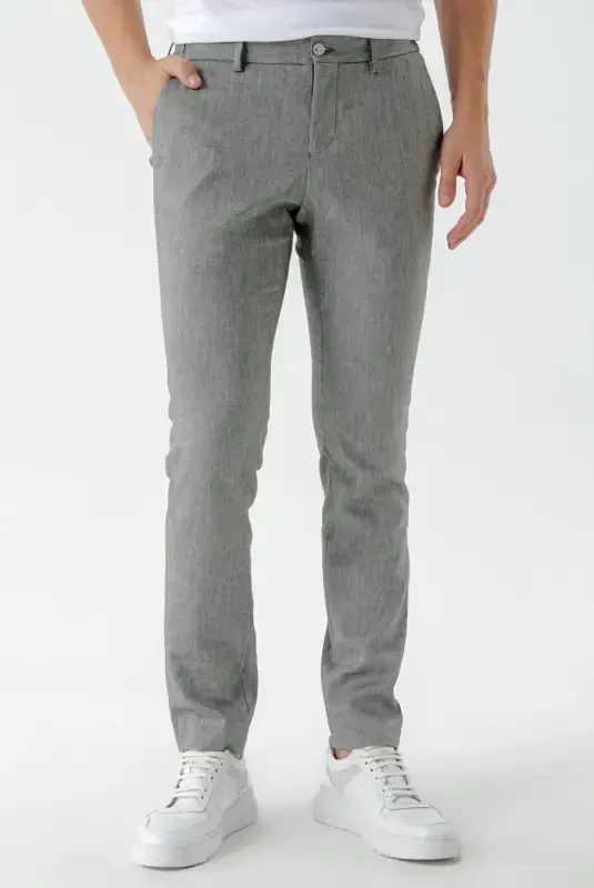 Modazone Erkak Qora Bond naqshli poliviskon-zig'ir Slim Fit shim - 5