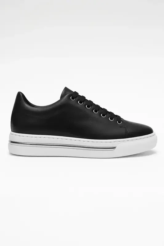 Modazone Erkak Qora Charm Sneaker Poyabzali - MORVEN