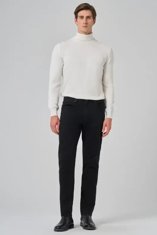 Modazone Erkak Qora Denim 5 Cho'ntak Slim Fit Jinsi Shim - 2