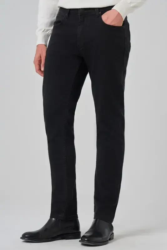 Modazone Erkak Qora Denim 5 Cho'ntak Slim Fit Jinsi Shim - 3