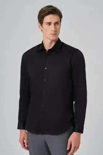 Modazone Erkak Qora Dynamic Fit Qattiq Yoqali Ko'ylak - MORVEN (1)