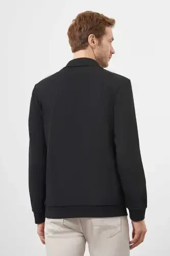 Modazone Erkak Qora Fermuarli Bato Yoqali Sweat-Shirt - 5