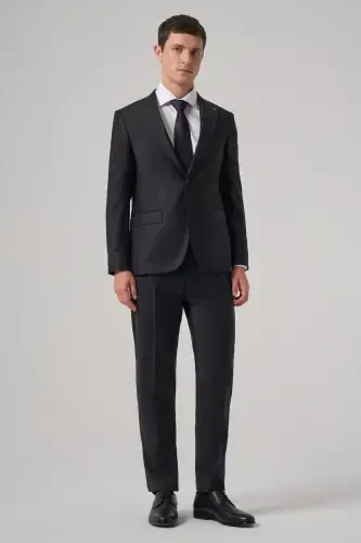 Modazone Erkak Qora Jun Trend Tekis Slim Fit Uchli Yoqali Kostyum - 4