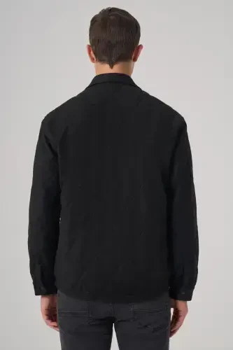 Modazone Erkak Qora Junli Dynamic Fit Barber Yoqali Palto - 6