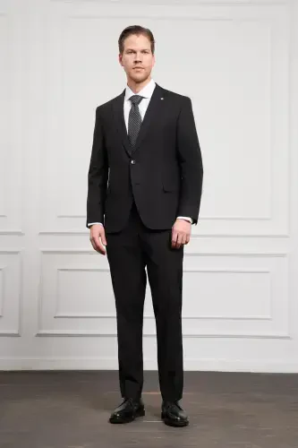 Modazone Erkak Qora Junli Platinum 4-Drop Dynamic Fit Mono Yoqali Kostyum - 3
