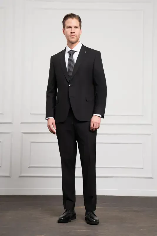 Modazone Erkak Qora Junli Platinum 4-Drop Dynamic Fit Mono Yoqali Kostyum - 3