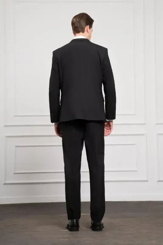 Modazone Erkak Qora Junli Platinum 4-Drop Dynamic Fit Mono Yoqali Kostyum - 6