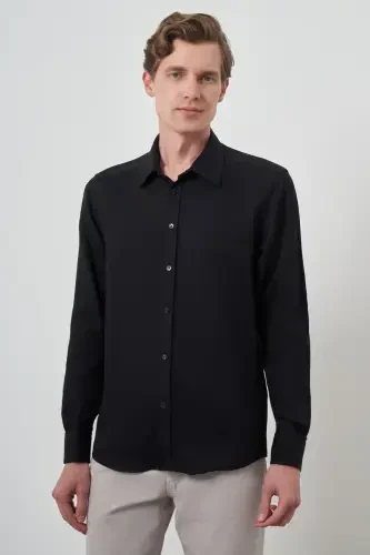 Modazone Erkak Qora манжетли Slim Fit Қаттиқ ёқа кўйлак - 1