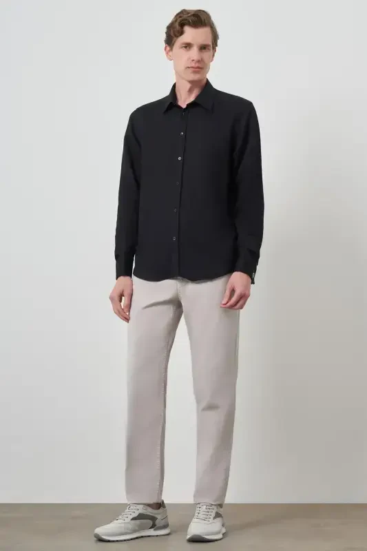 Modazone Erkak Qora манжетли Slim Fit Қаттиқ ёқа кўйлак - 2