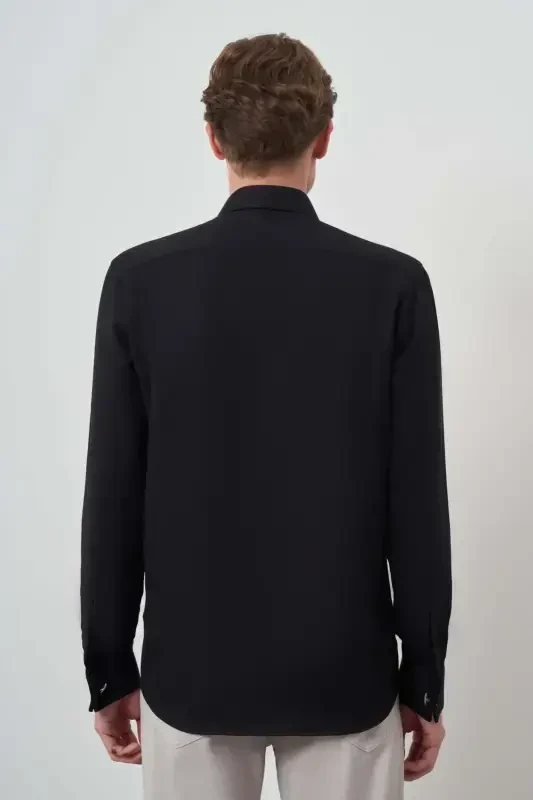 Modazone Erkak Qora манжетли Slim Fit Қаттиқ ёқа кўйлак - 5