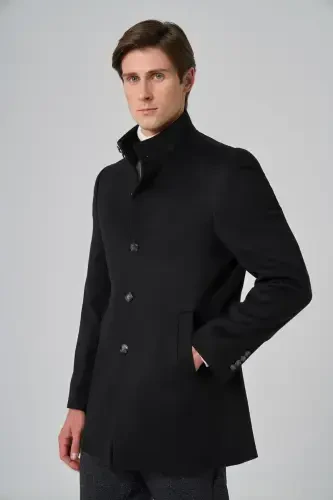 Modazone Erkak Qora Naqshli Yoqali Dinamik Fit Palto - MORVEN (1)