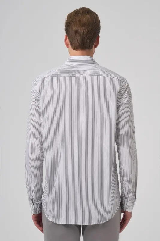 Modazone Erkak Qora Paxta Trend Chiziqli Dynamic Fit Qattiq Yoqali Ko'ylak - 5