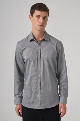 Modazone erkak qora paxta trend chiziqli regular fit qattiq yoqali ko'ylak - 2