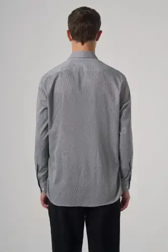 Modazone erkak qora paxta trend chiziqli regular fit qattiq yoqali ko'ylak - 5