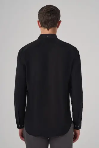 Modazone Erkak Qora Paxta Trend Dynamic Fit Tugmali Yoqali Ko'ylak - 5