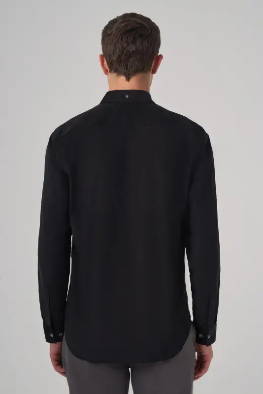 Modazone Erkak Qora Paxta Trend Dynamic Fit Tugmali Yoqali Ko'ylak - 5