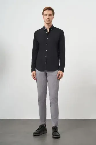 Modazone Erkak Qora Paxta Trend Tugmali Yoqali Dynamic Fit Ko'ylak - 4