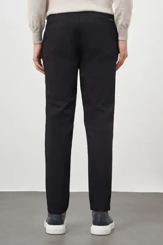 Modazone Erkak Qora Paxta Yon Cho'ntak Slim Fit Chino Shim - 5