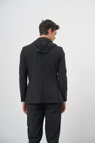 Modazone Erkak Qora Poliamid Torva Cho'ntak Qopqoqli Slim Fit Mono Yoqali Sport Kostyum - 8