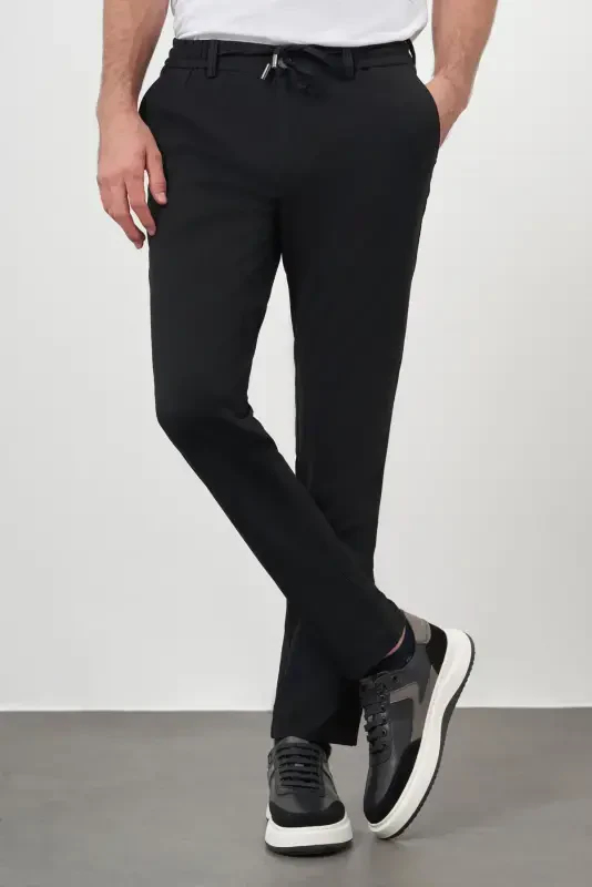 Modazone Erkak Qora Poliviscon Trend Ipli Jogger Slim Fit Sport Shim - 3