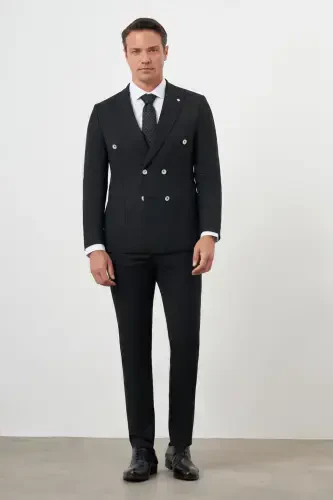 Modazone Erkak Qora Poliviskoz Trend Kreyser Slim Fit Uchli Yoqali Kostyum - 1