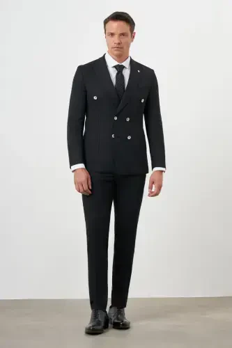 Modazone Erkak Qora Poliviskoz Trend Kreyser Slim Fit Uchli Yoqali Kostyum - 3