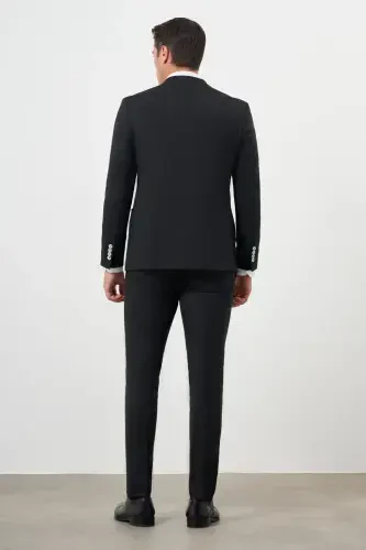 Modazone Erkak Qora Poliviskoz Trend Kreyser Slim Fit Uchli Yoqali Kostyum - 9