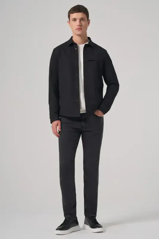 Modazone Erkak Qora Poliviskoz Trend Tekis Dynamic Fit Worker Ko'ylak Kurtka - 4