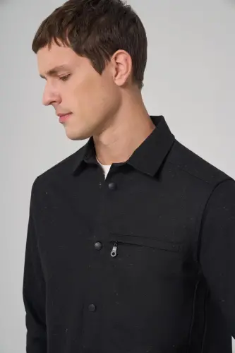 Modazone Erkak Qora Poliviskoz Trend Tekis Dynamic Fit Worker Ko'ylak Kurtka - 3
