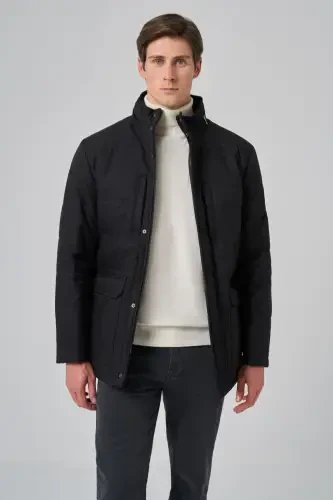 Modazone Erkak Qora Polyester Chirmovuqli Kapüşonli Palto - MORVEN (1)