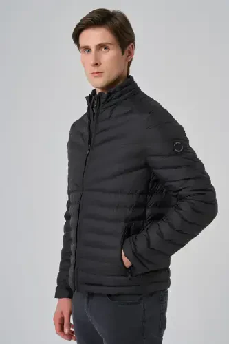 Modazone Erkak Qora Polyester Qisqa Kapitone Kurtka - 3