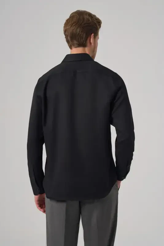 Modazone Erkak Qora Polyester Trendli Naqshli Dynamic Fit Italyan Yoqali Ko'ylak - 5