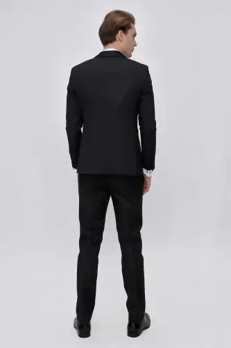 Modazone Erkak Qora Santos Chiqma Yoqa Slim Fit Kuyovlik Libosi - 7