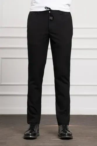 Modazone Erkak Qora Slim Fit Tor Kiyimli Ipli Jogger Shim 