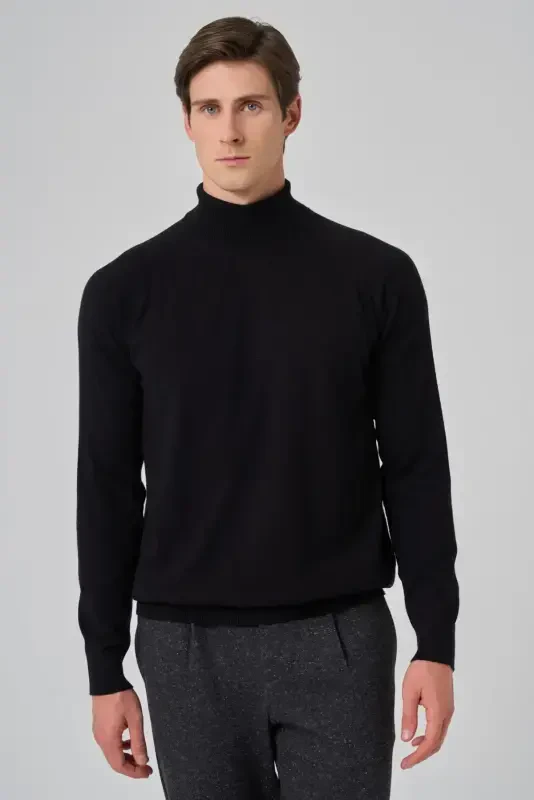 Modazone Erkak Qora Trend Core Spun Balıqchi Yaka Dynamic Fit Qulay Kesim Triko - 2