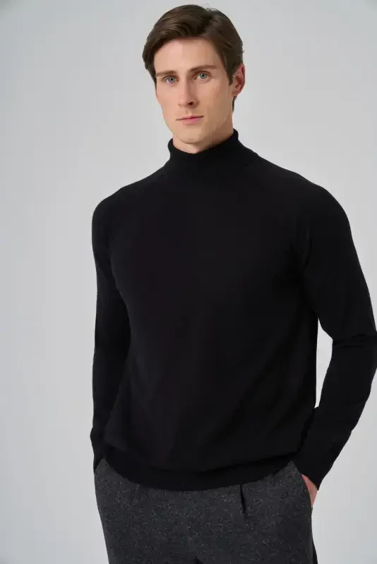 Modazone Erkak Qora Trend Core Spun Balıqchi Yaka Dynamic Fit Qulay Kesim Triko - 3