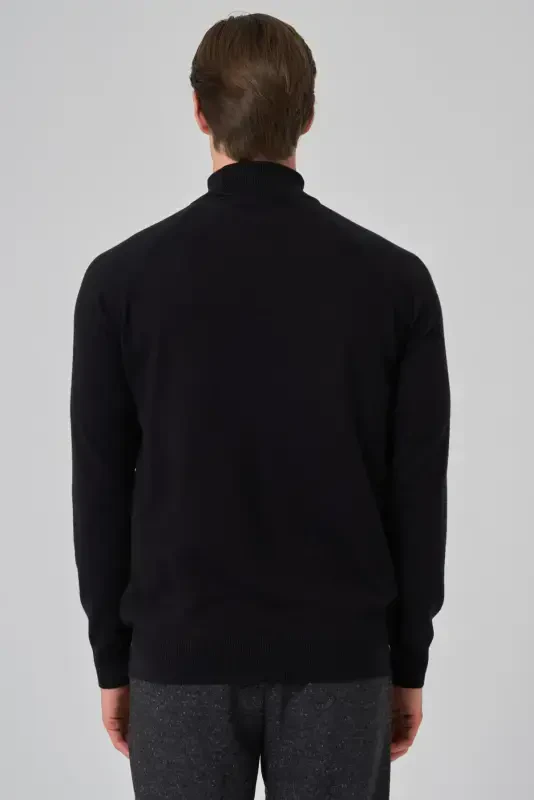 Modazone Erkak Qora Trend Core Spun Balıqchi Yaka Dynamic Fit Qulay Kesim Triko - 5