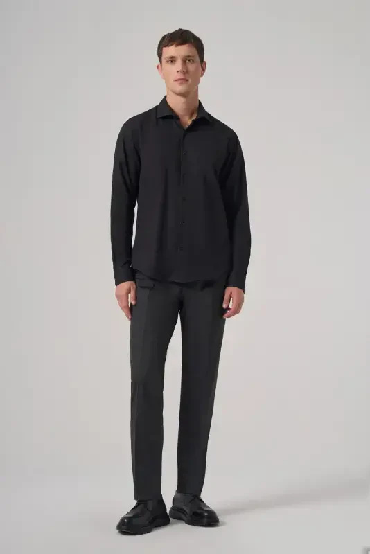 Modazone Erkak Qora Trend Dynamic Fit Qattiq Yoqali Ko'ylak - 4