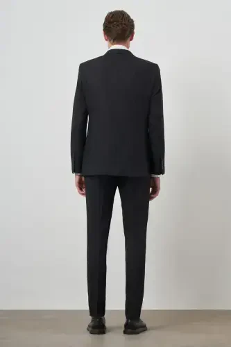 Modazone Erkak Qora Trend Jiletli Slim Fit O'tkir Yoqali Kostyum - 6