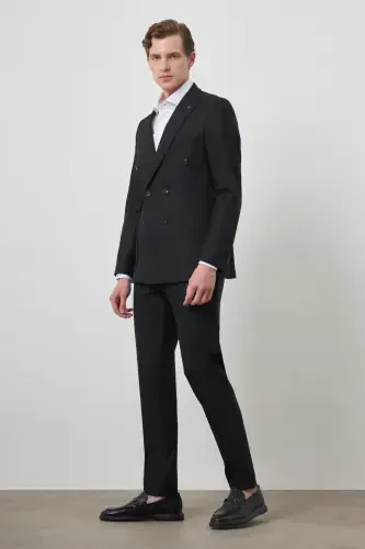 Modazone Erkak Qora Trend Kruvaze Slim Fit Kostyum - 2