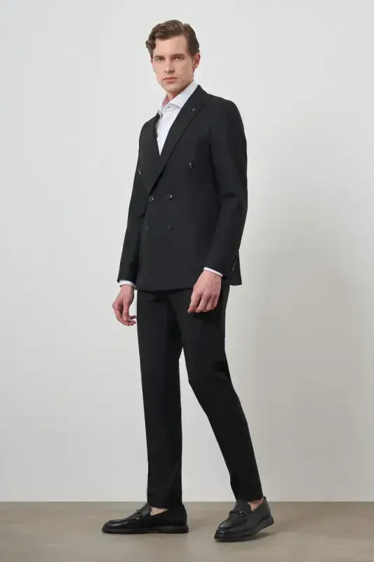 Modazone Erkak Qora Trend Kruvaze Slim Fit Kostyum - 2