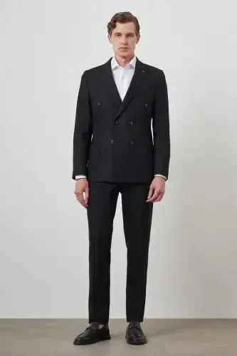 Modazone Erkak Qora Trend Kruvaze Slim Fit Kostyum - 3