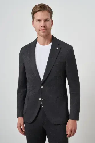 Modazone Erkak Qora Trend Slim Fit Yon tomonidan elastik Monoblok Yoqali Kostyum - 1