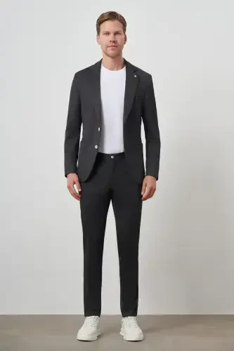 Modazone Erkak Qora Trend Slim Fit Yon tomonidan elastik Monoblok Yoqali Kostyum - 3