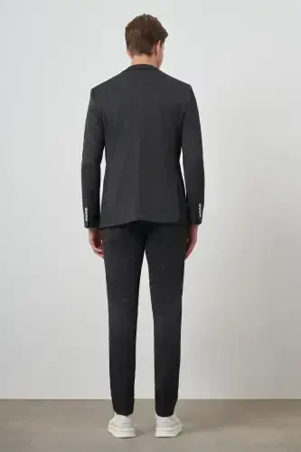 Modazone Erkak Qora Trend Slim Fit Yon tomonidan elastik Monoblok Yoqali Kostyum - 5