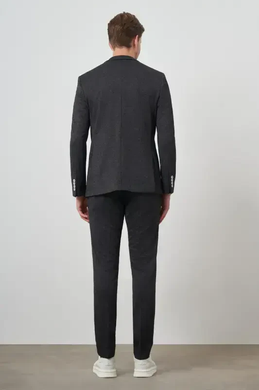 Modazone Erkak Qora Trend Slim Fit Yon tomonidan elastik Monoblok Yoqali Kostyum - 5