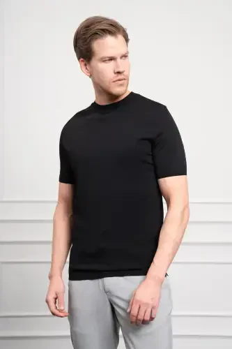 Modazone Erkak Qora Trend Velosiped Yoqali Dinamik Fit Qulay Kesimli Rayon Futbolka - 3