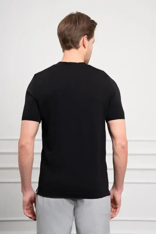 Modazone Erkak Qora Trend Velosiped Yoqali Dinamik Fit Qulay Kesimli Rayon Futbolka - 5