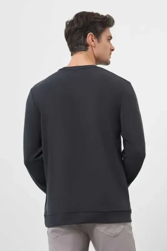 Modazone Erkak Qora Trend Velosiped Yoqali Sweat-Shirt - 6